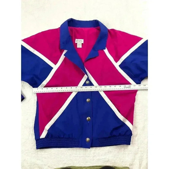VTG Regal Windbreaker Retro Jacket Small Women's Blue Pink 90's Button Up - Picture 6 of 11